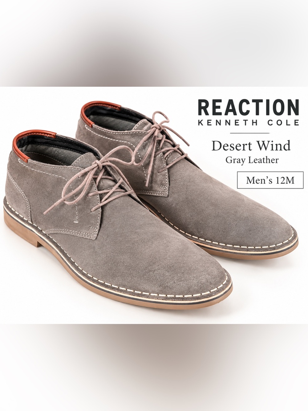 Reaction Kenneth Cole Desert Wind Gray Leather Chukka Shoes Men’s 12M